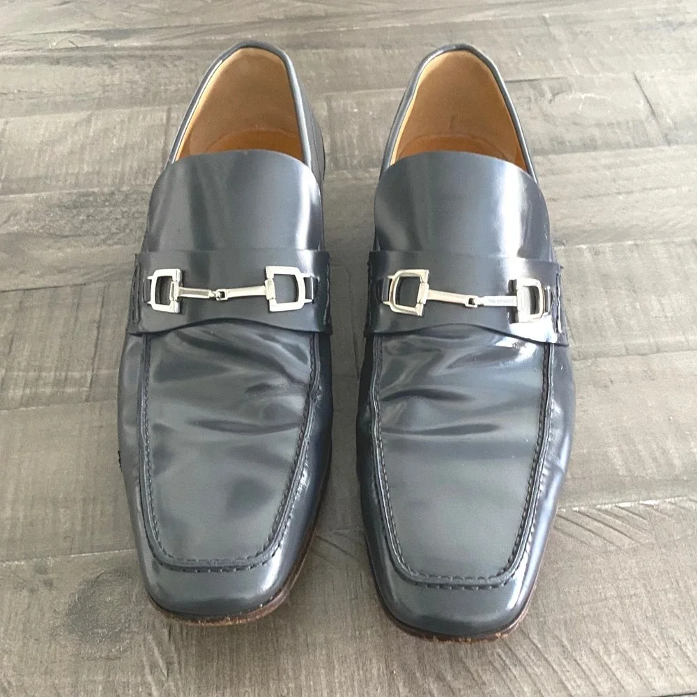 Gucci Men Light Blue Leather Horsebit Luxury Slip On Loafers Size 10.5 - Picture 3 of 11